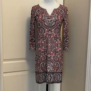 White House Black Market Pink and Black Paisley Long Sleeve Dress